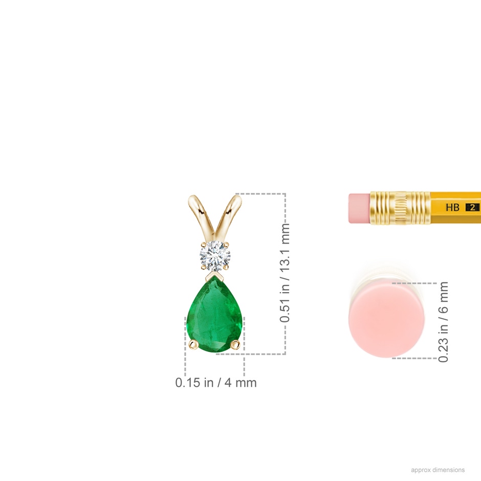 6x4mm AA Prong-Set Emerald Teardrop V-Bale Pendant with Diamond in 9K Yellow Gold ruler