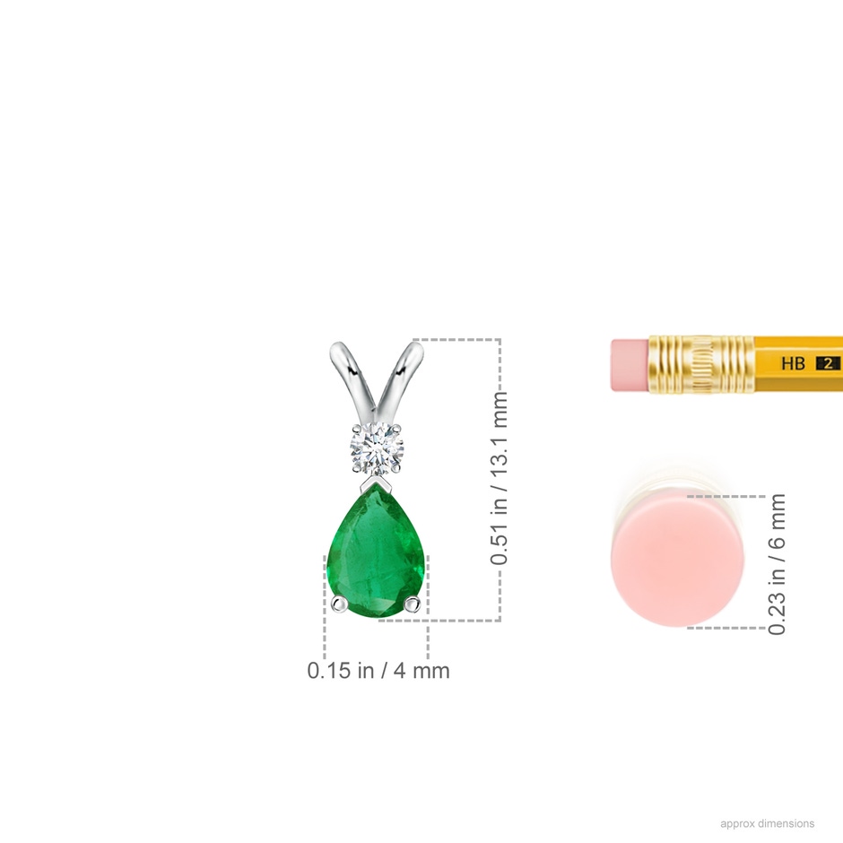 6x4mm AA Prong-Set Emerald Teardrop V-Bale Pendant with Diamond in P950 Platinum ruler