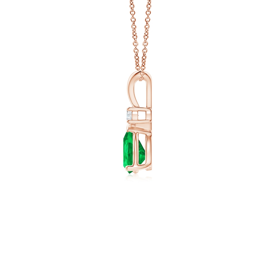 6x4mm AAA Prong-Set Emerald Teardrop V-Bale Pendant with Diamond in 18K Rose Gold side 199