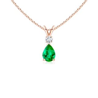6x4mm AAA Emerald Teardrop Pendant with Diamond in 9K Rose Gold