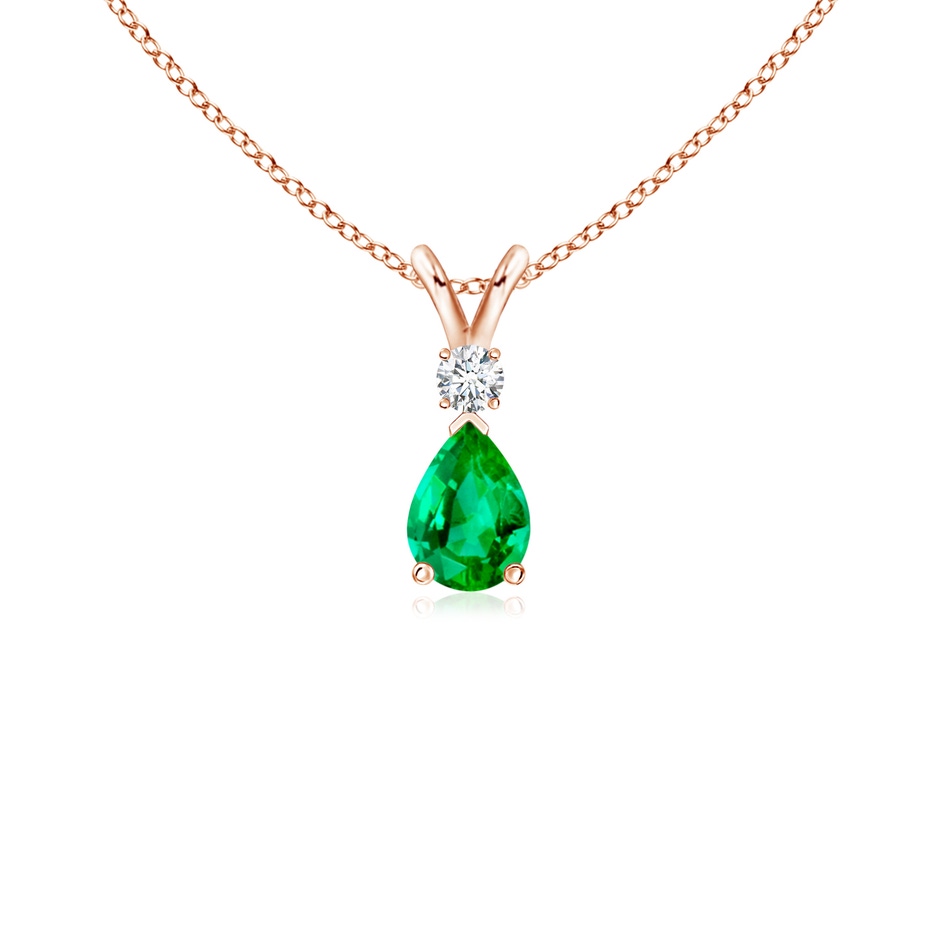 6x4mm AAA Prong-Set Emerald Teardrop V-Bale Pendant with Diamond in 9K Rose Gold 