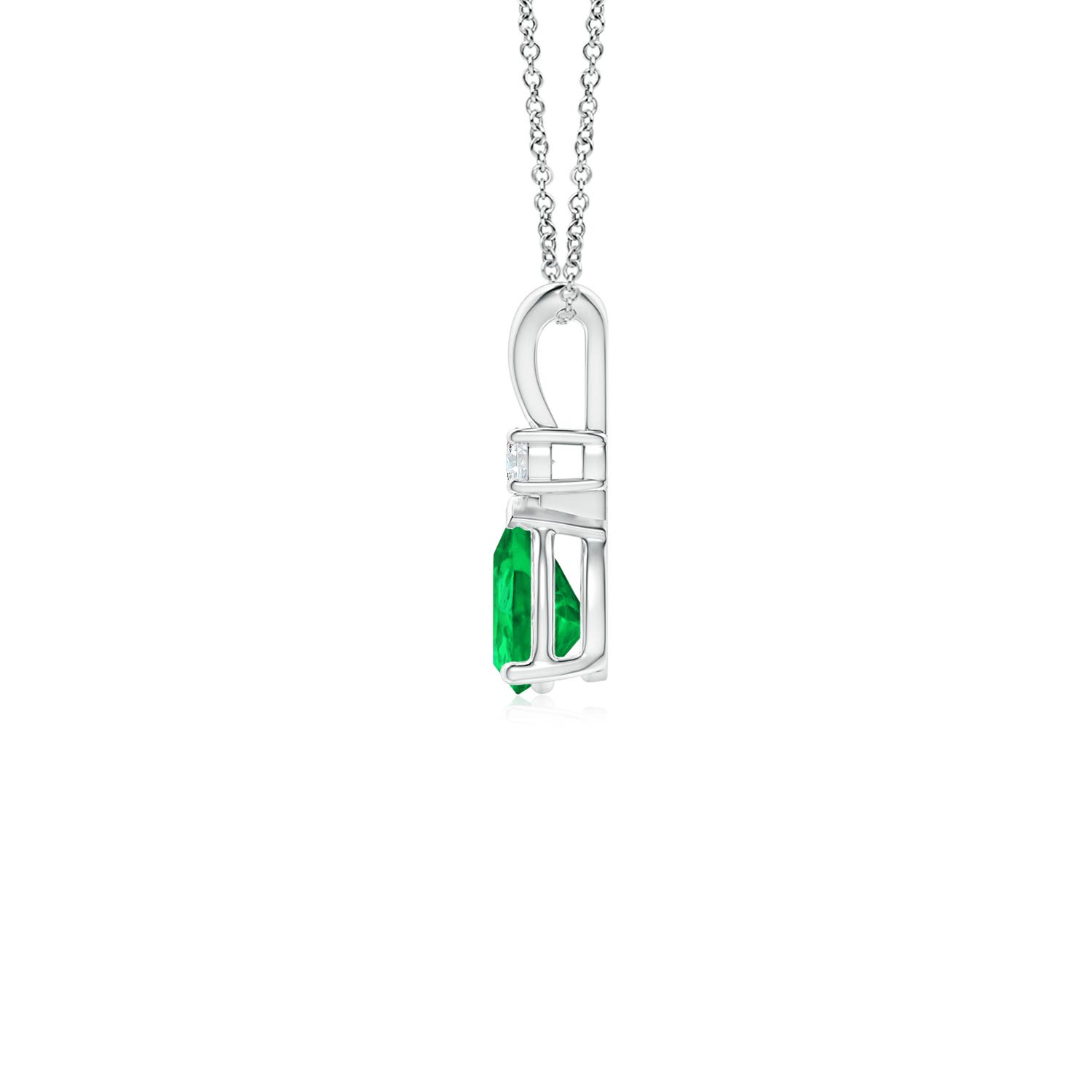 6x4mm AAA Prong-Set Emerald Teardrop V-Bale Pendant with Diamond in P950 Platinum - side 4