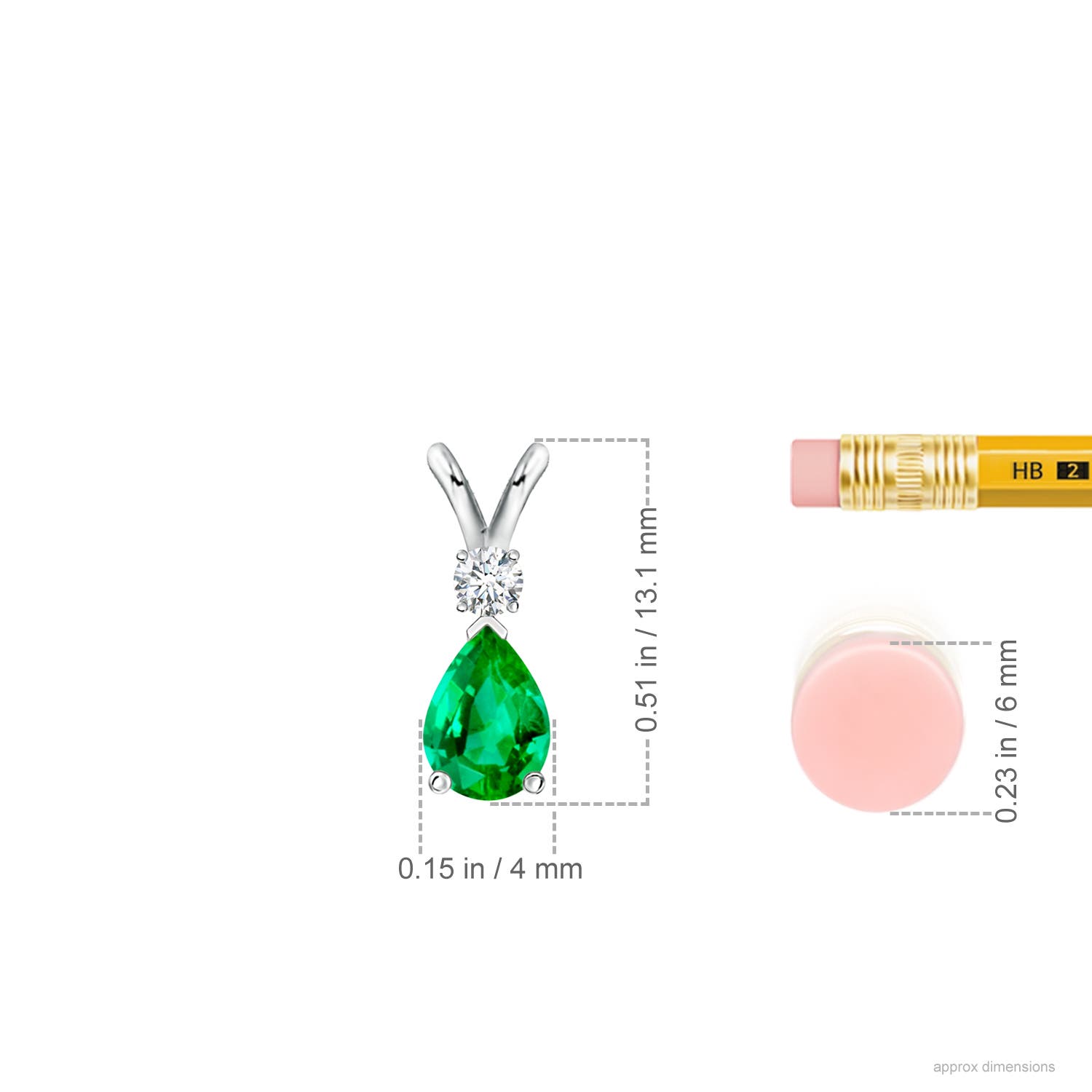6x4mm AAA Prong-Set Emerald Teardrop V-Bale Pendant with Diamond in P950 Platinum - ruler