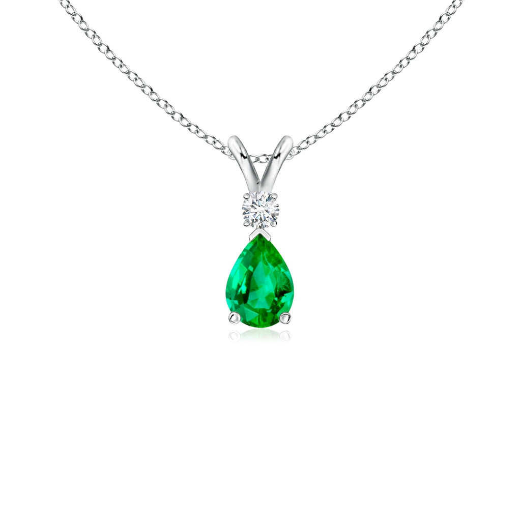 6x4mm AAA Prong-Set Emerald Teardrop V-Bale Pendant with Diamond in S999 Silver