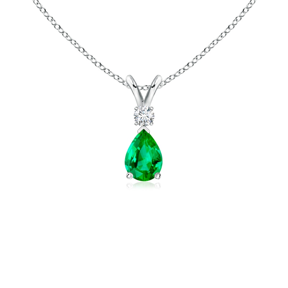 6x4mm AAA Prong-Set Emerald Teardrop V-Bale Pendant with Diamond in S999 Silver 