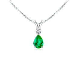6x4mm AAA Emerald Teardrop Pendant with Diamond in White Gold