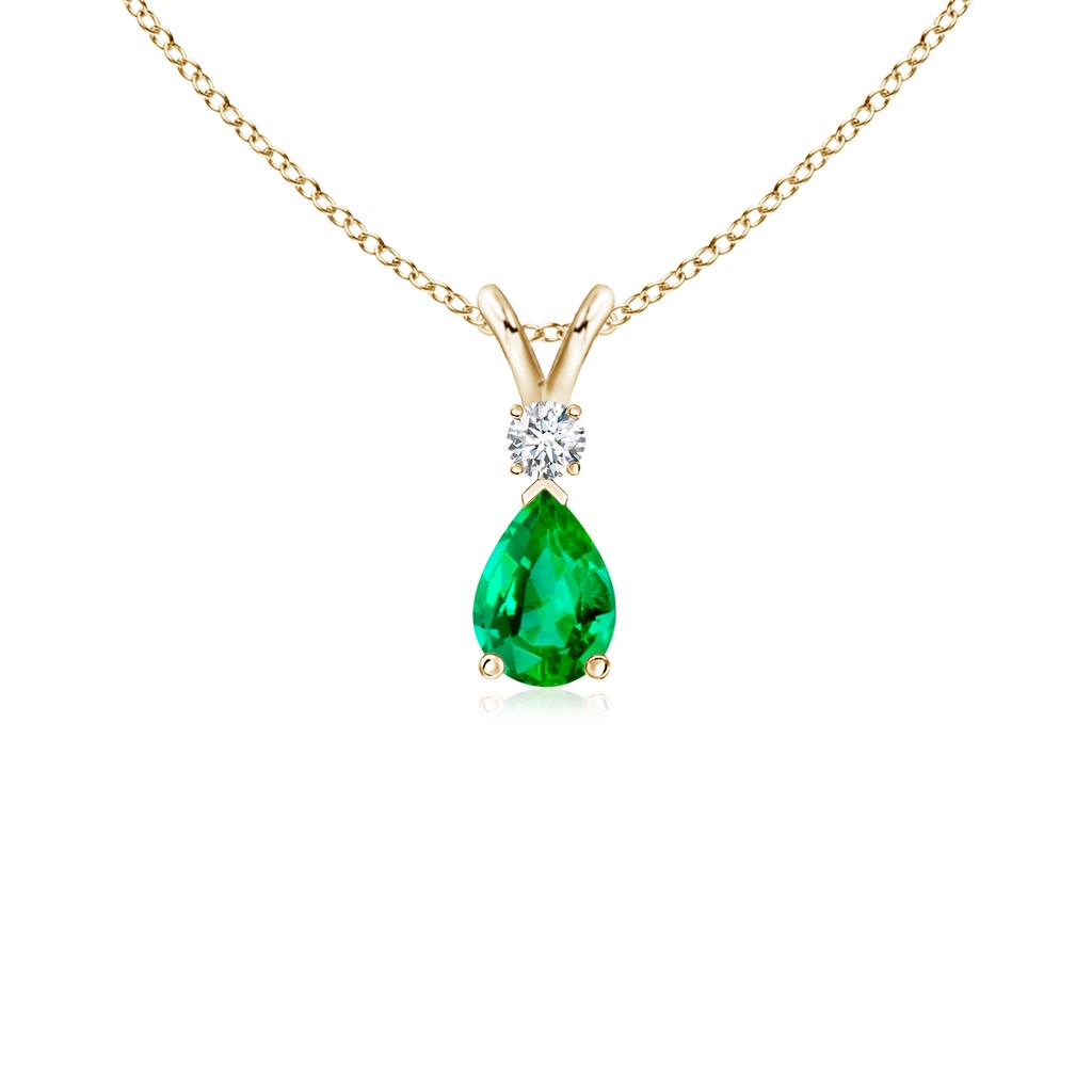 6x4mm AAA Emerald Teardrop Pendant with Diamond in Yellow Gold 