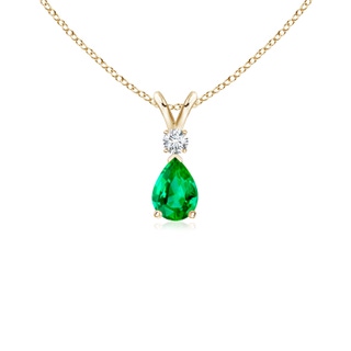 6x4mm AAA Emerald Teardrop Pendant with Diamond in Yellow Gold