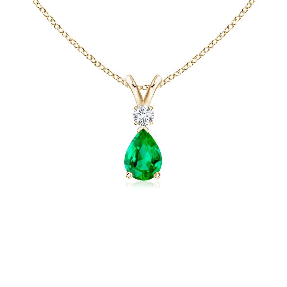 6x4mm AAA Prong-Set Emerald Teardrop V-Bale Pendant with Diamond in Yellow Gold 