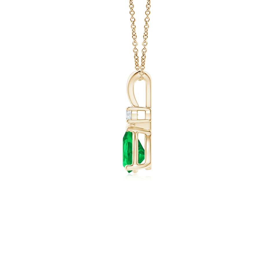 6x4mm AAA Prong-Set Emerald Teardrop V-Bale Pendant with Diamond in Yellow Gold side 199