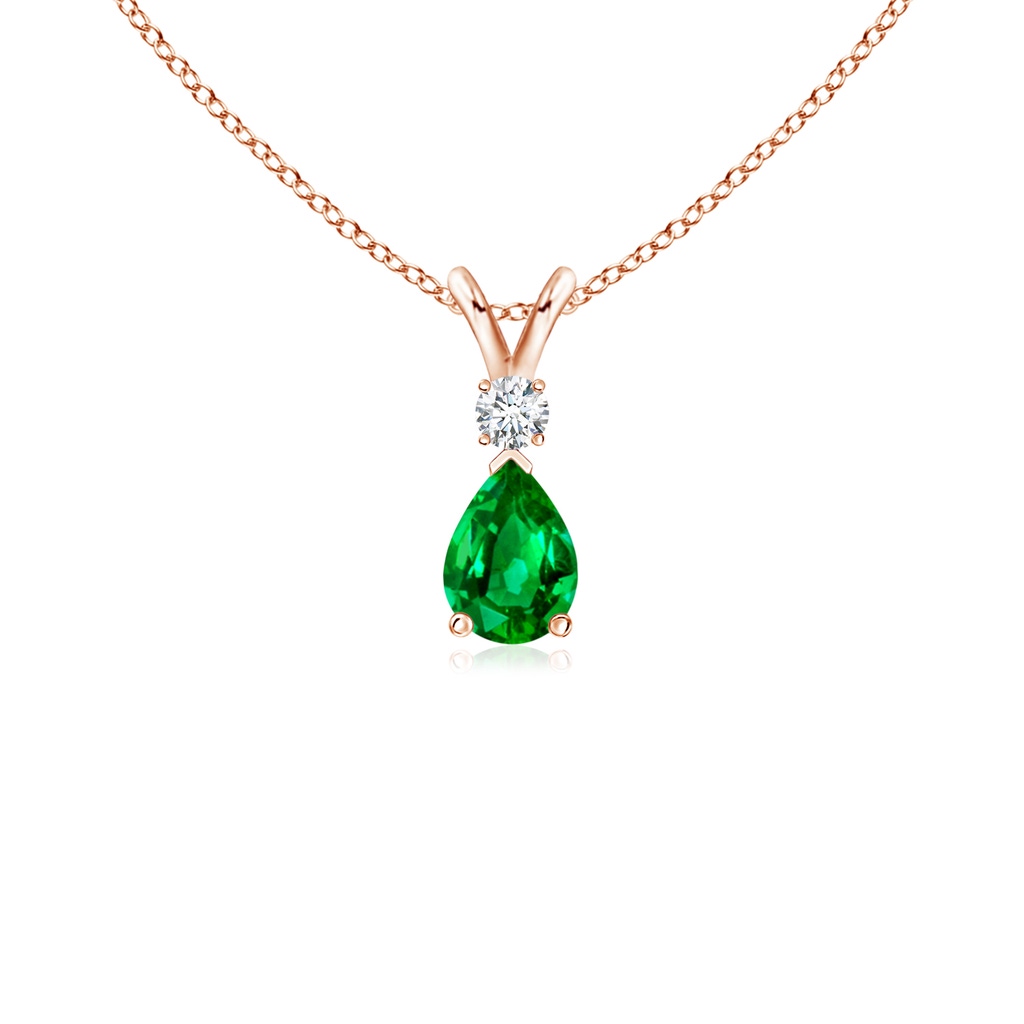 6x4mm AAAA Emerald Teardrop Pendant with Diamond in 9K Rose Gold 