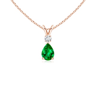 6x4mm AAAA Emerald Teardrop Pendant with Diamond in 9K Rose Gold