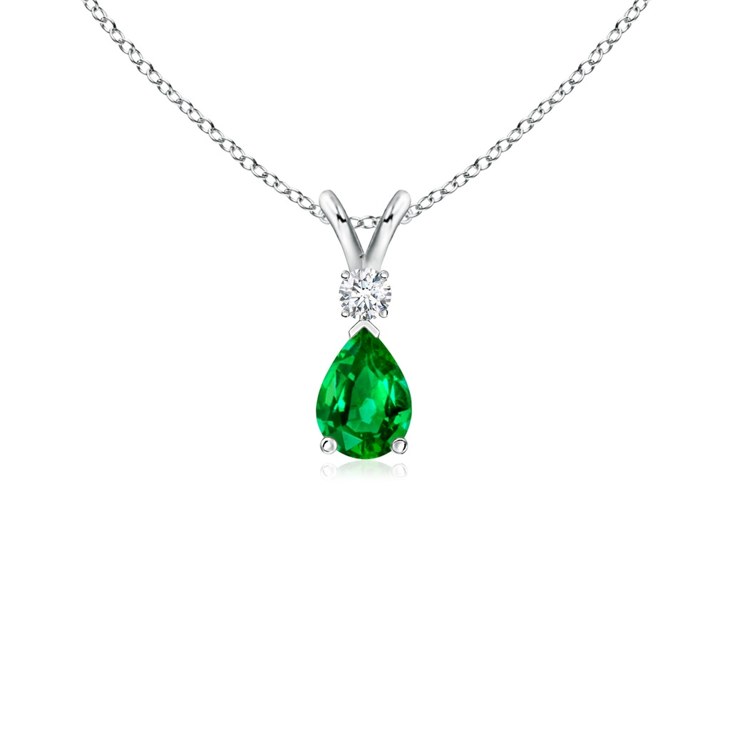 6x4mm AAAA Emerald Teardrop Pendant with Diamond in P950 Platinum