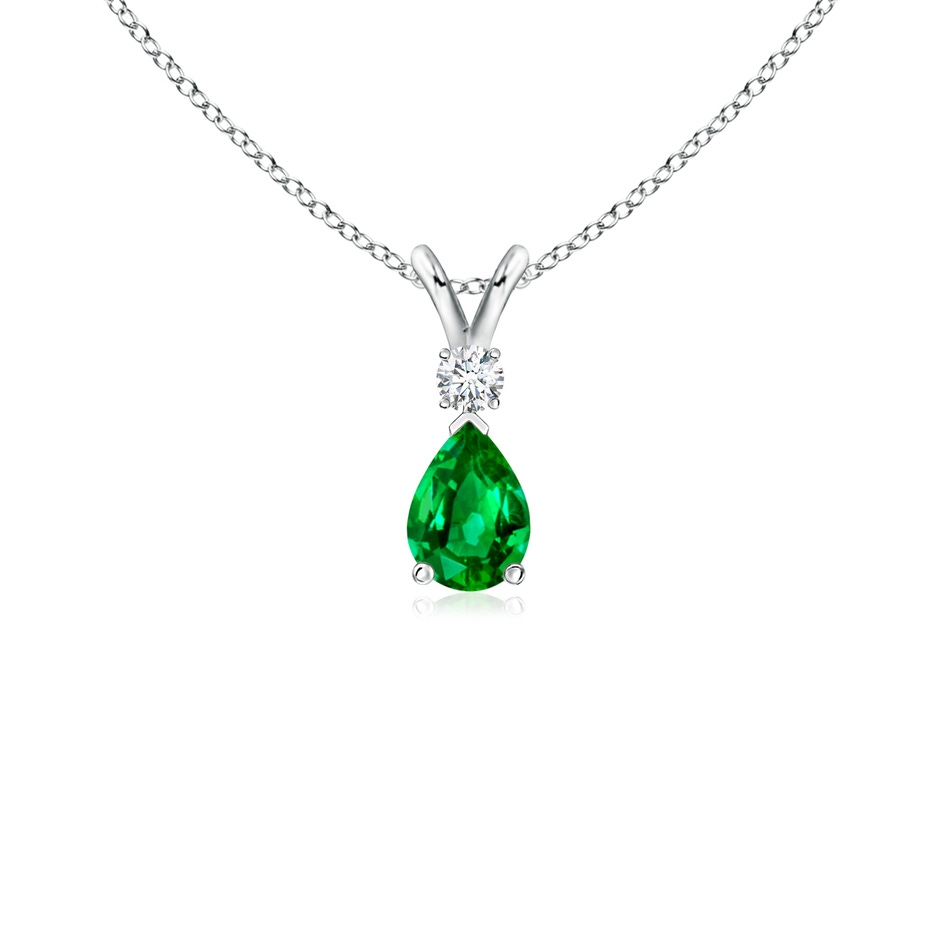 6x4mm AAAA Prong-Set Emerald Teardrop V-Bale Pendant with Diamond in P950 Platinum 