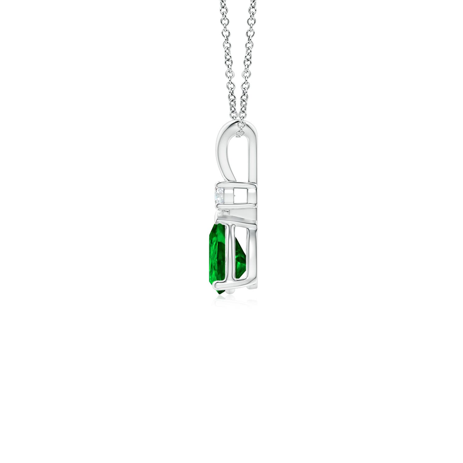 6x4mm AAAA Prong-Set Emerald Teardrop V-Bale Pendant with Diamond in P950 Platinum