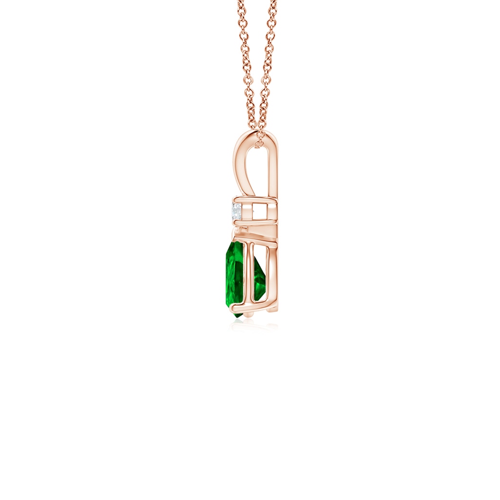 6x4mm AAAA Emerald Teardrop Pendant with Diamond in Rose Gold Side 199