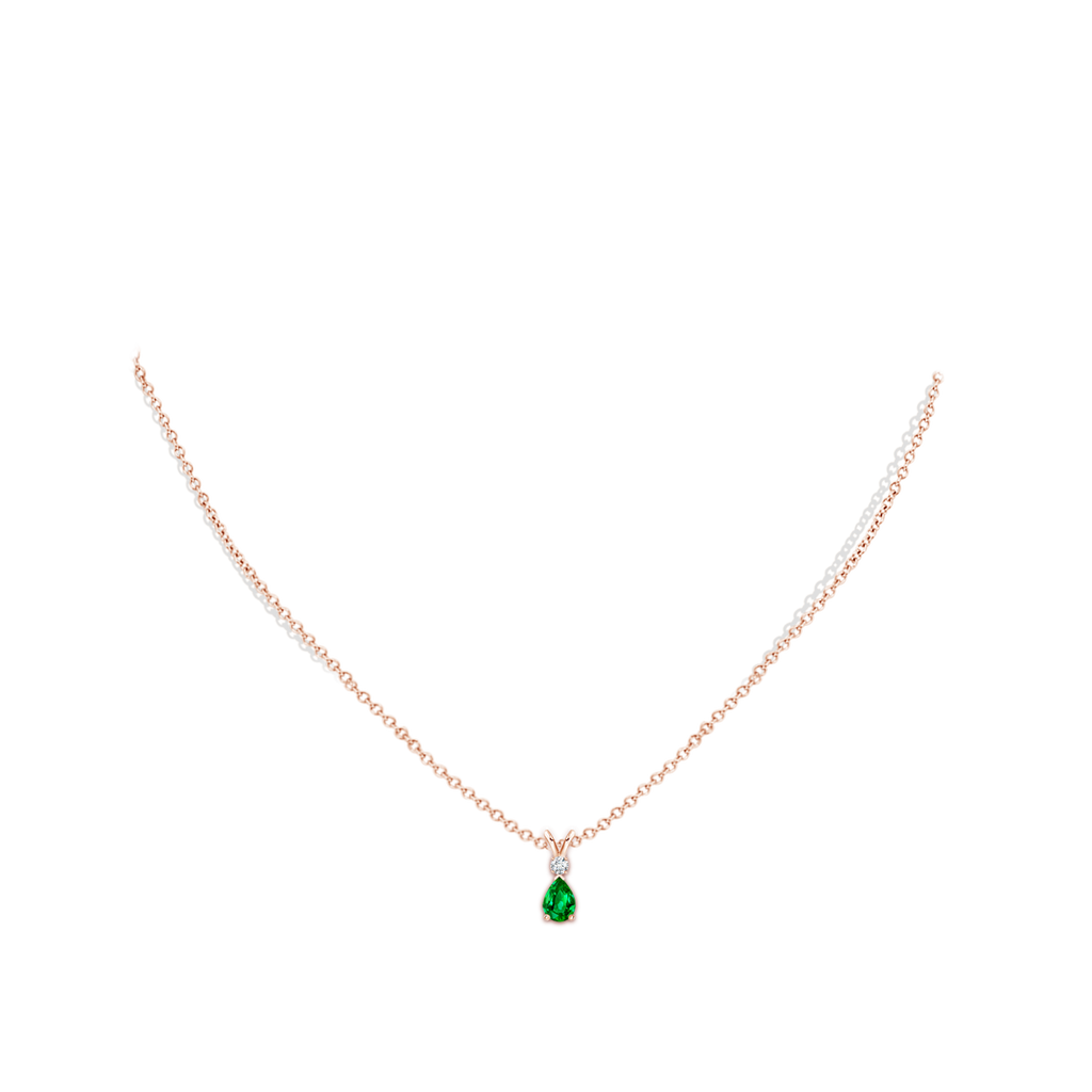 6x4mm AAAA Emerald Teardrop Pendant with Diamond in Rose Gold pen