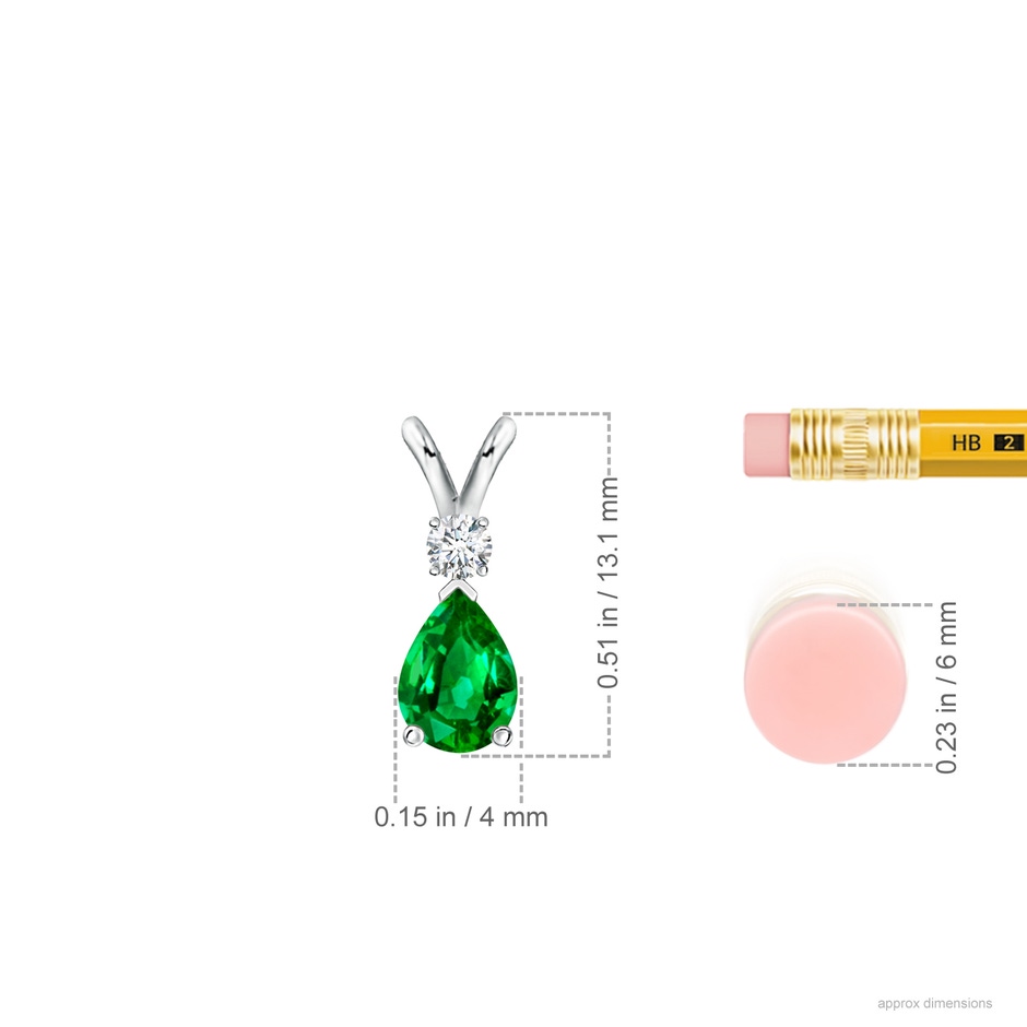6x4mm AAAA Prong-Set Emerald Teardrop V-Bale Pendant with Diamond in S999 Silver ruler