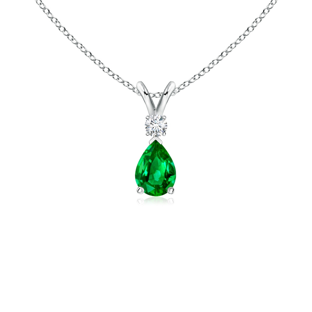 6x4mm AAAA Emerald Teardrop Pendant with Diamond in White Gold