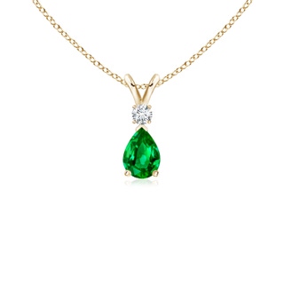 6x4mm AAAA Emerald Teardrop Pendant with Diamond in Yellow Gold