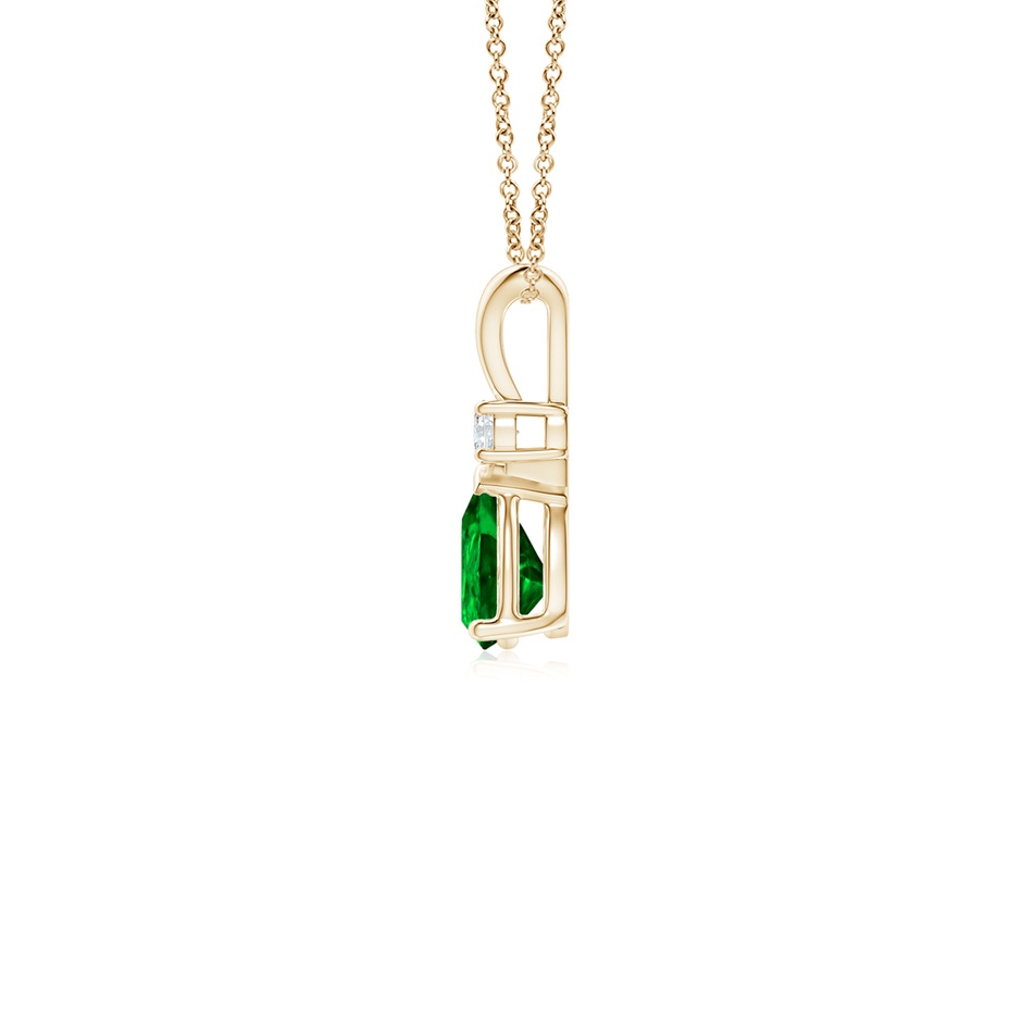 6x4mm AAAA Prong-Set Emerald Teardrop V-Bale Pendant with Diamond in Yellow Gold side 199
