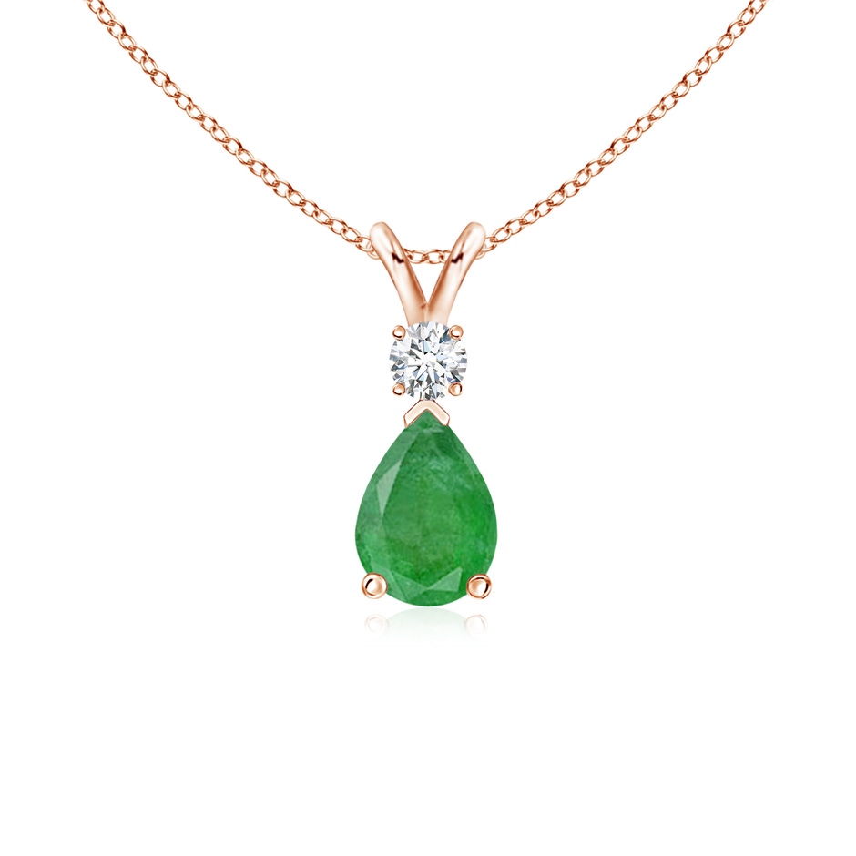 7x5mm A Prong-Set Emerald Teardrop V-Bale Pendant with Diamond in Rose Gold 