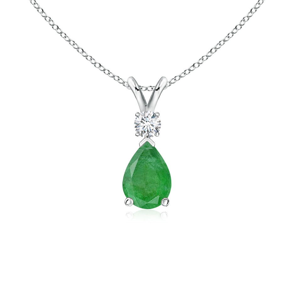 7x5mm A Prong-Set Emerald Teardrop V-Bale Pendant with Diamond in S999 Silver 