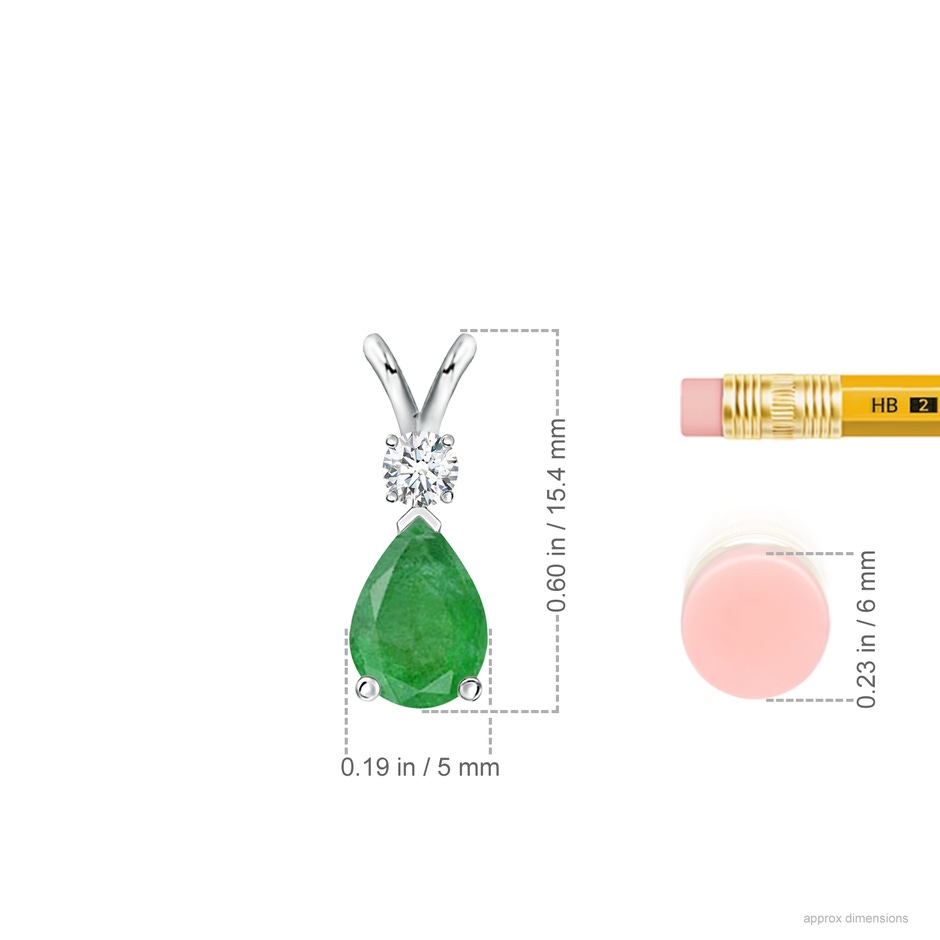 7x5mm A Prong-Set Emerald Teardrop V-Bale Pendant with Diamond in S999 Silver ruler