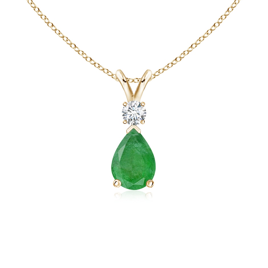 7x5mm A Prong-Set Emerald Teardrop V-Bale Pendant with Diamond in Yellow Gold 