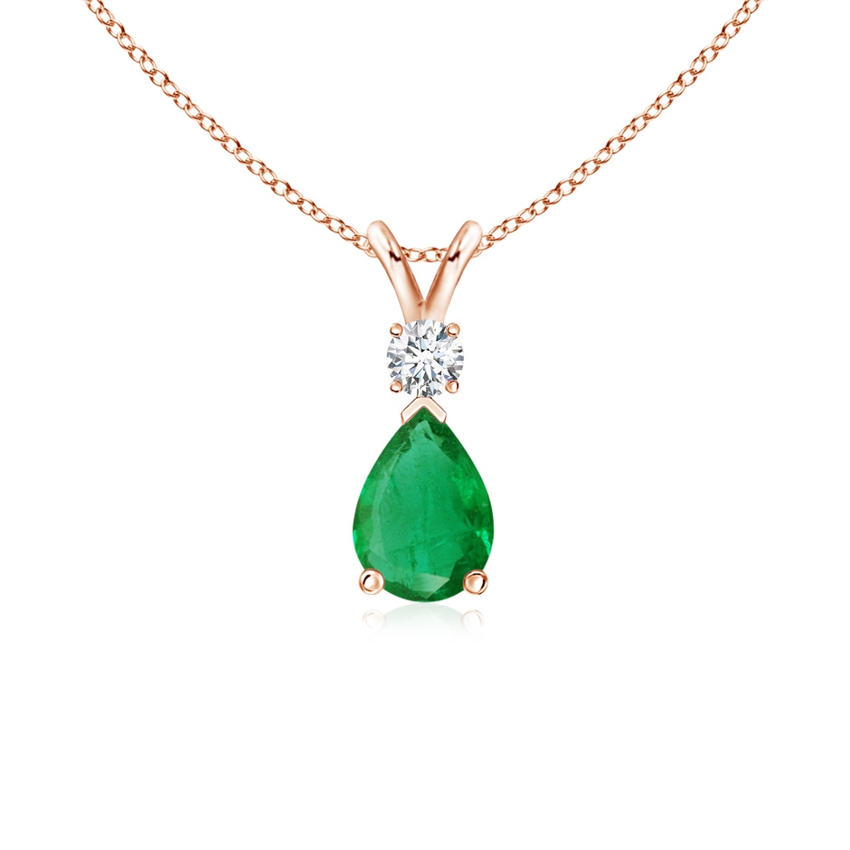 7x5mm AA Prong-Set Emerald Teardrop V-Bale Pendant with Diamond in 9K Rose Gold 