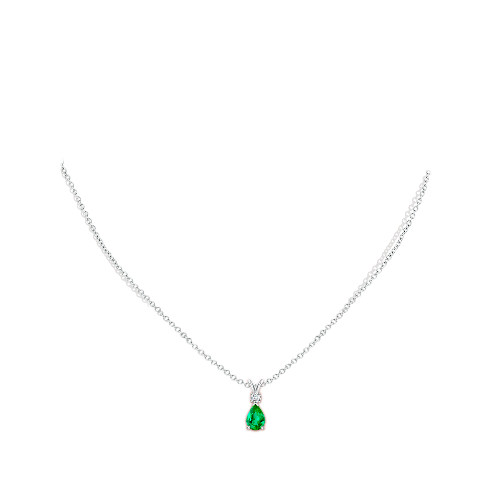 7x5mm AAA Emerald Teardrop Pendant with Diamond in 9K White Gold pen