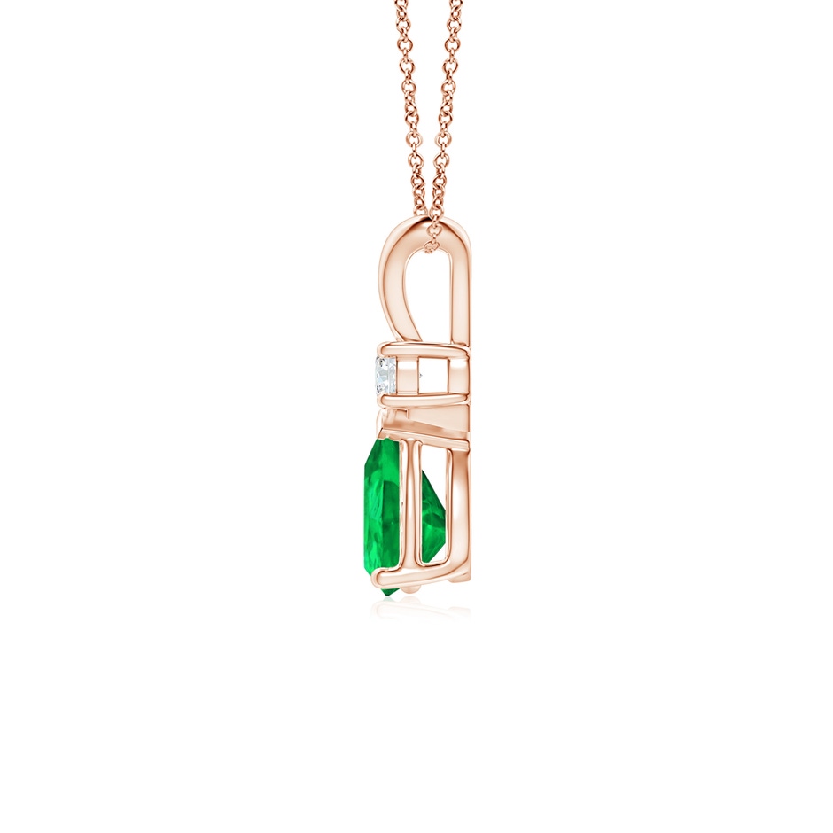 7x5mm AAA Prong-Set Emerald Teardrop V-Bale Pendant with Diamond in Rose Gold side 199
