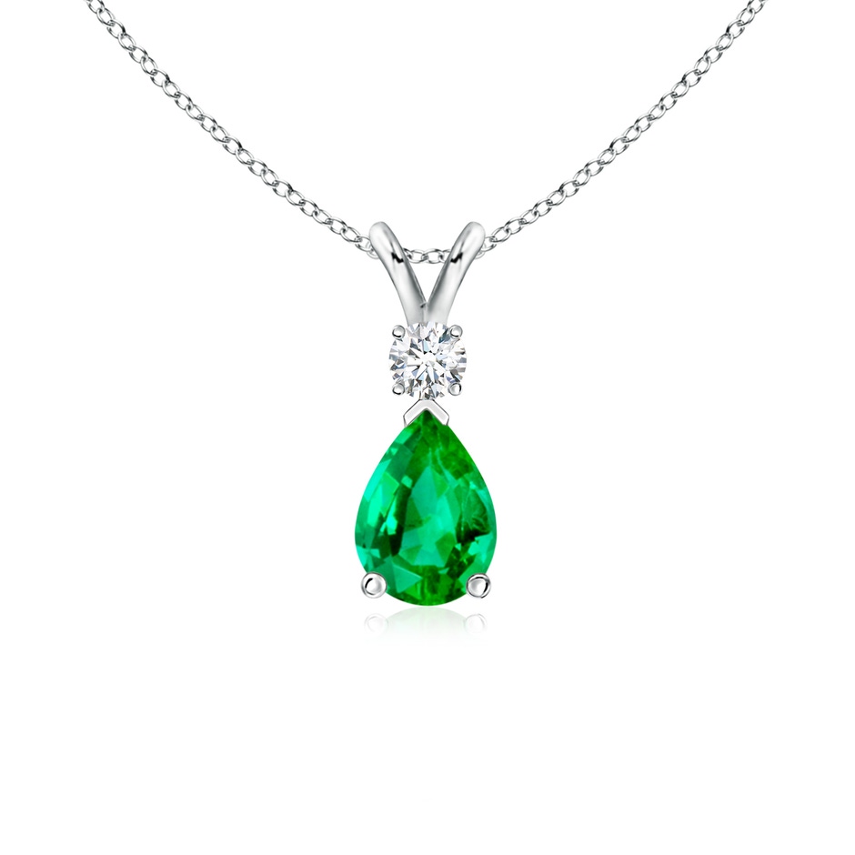 7x5mm AAA Prong-Set Emerald Teardrop V-Bale Pendant with Diamond in White Gold 