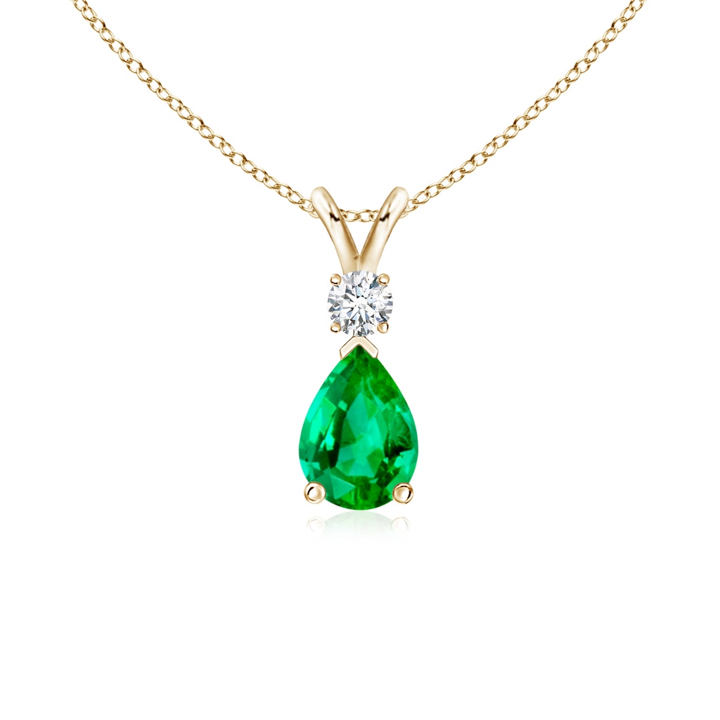 7x5mm AAA Emerald Teardrop Pendant with Diamond in Yellow Gold