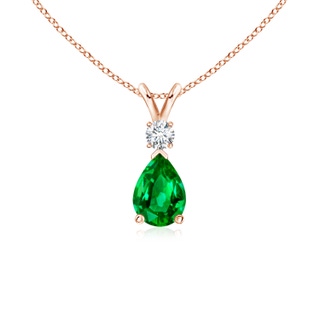 7x5mm AAAA Emerald Teardrop Pendant with Diamond in 10K Rose Gold