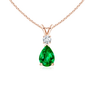 7x5mm AAAA Emerald Teardrop Pendant with Diamond in 9K Rose Gold