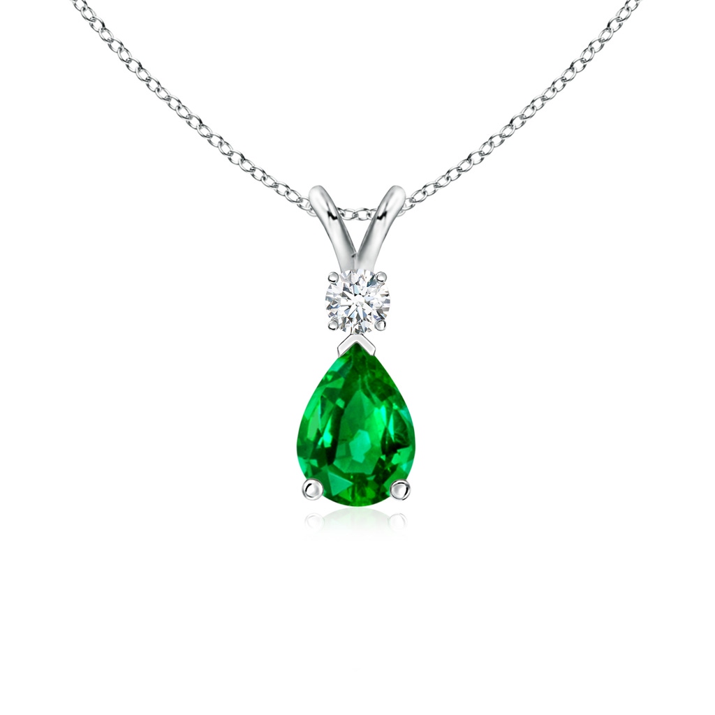 7x5mm AAAA Prong-Set Emerald Teardrop V-Bale Pendant with Diamond in P950 Platinum