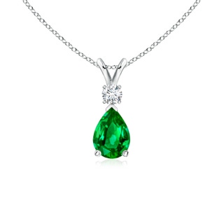 7x5mm AAAA Emerald Teardrop Pendant with Diamond in S999 Silver