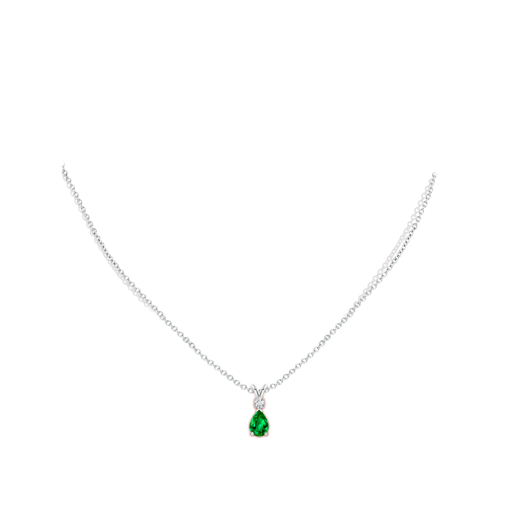 7x5mm AAAA Emerald Teardrop Pendant with Diamond in S999 Silver pen