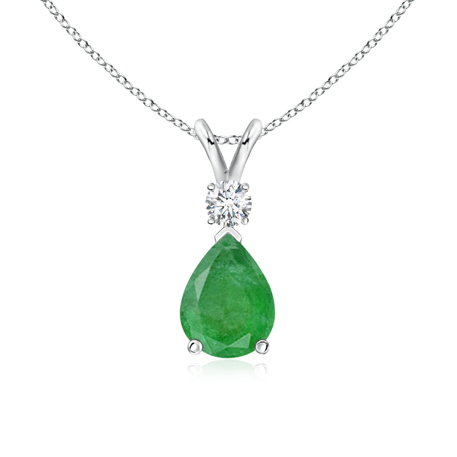 8x6mm A Prong-Set Emerald Teardrop V-Bale Pendant with Diamond in P950 Platinum 