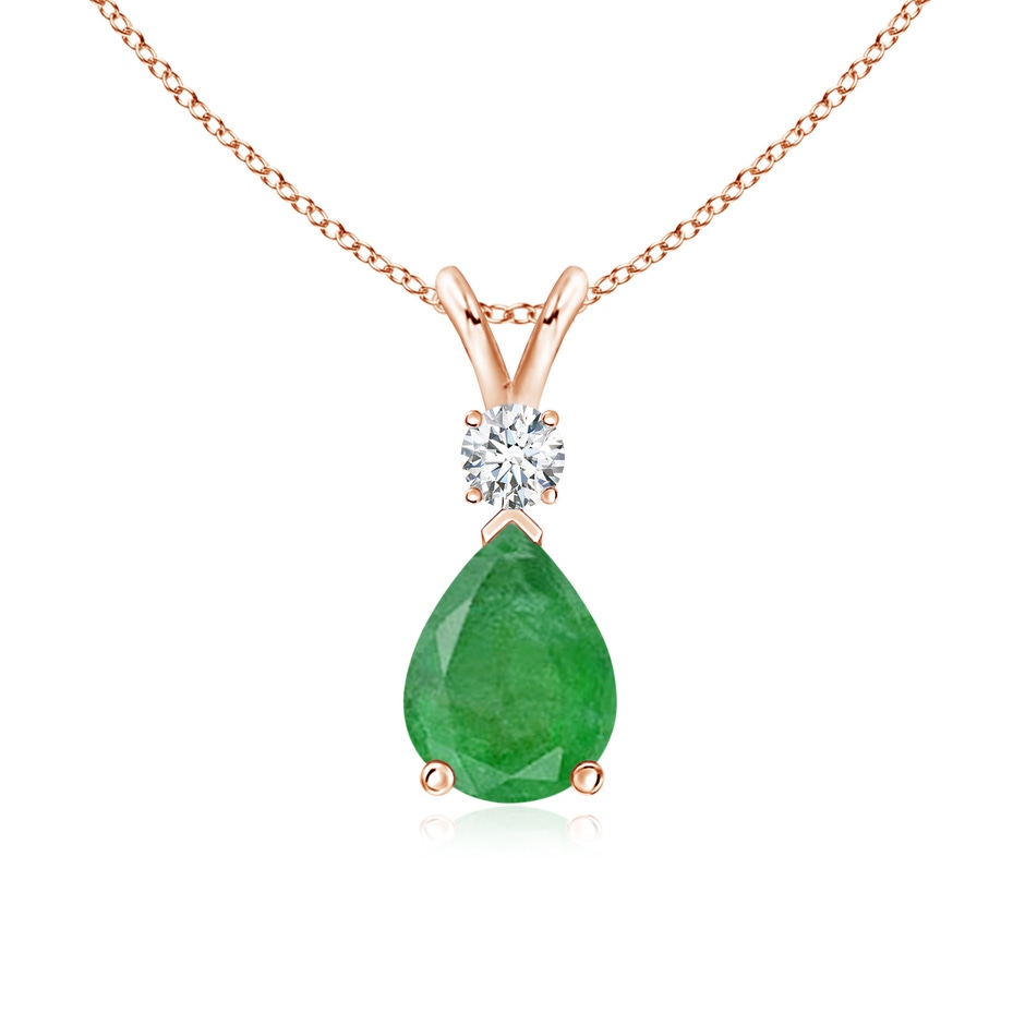 8x6mm A Prong-Set Emerald Teardrop V-Bale Pendant with Diamond in Rose Gold 