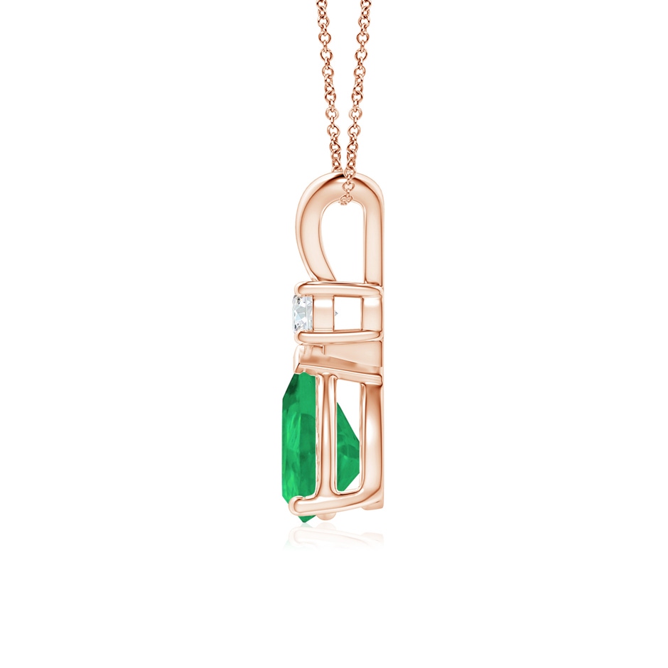 8x6mm A Prong-Set Emerald Teardrop V-Bale Pendant with Diamond in Rose Gold side 199
