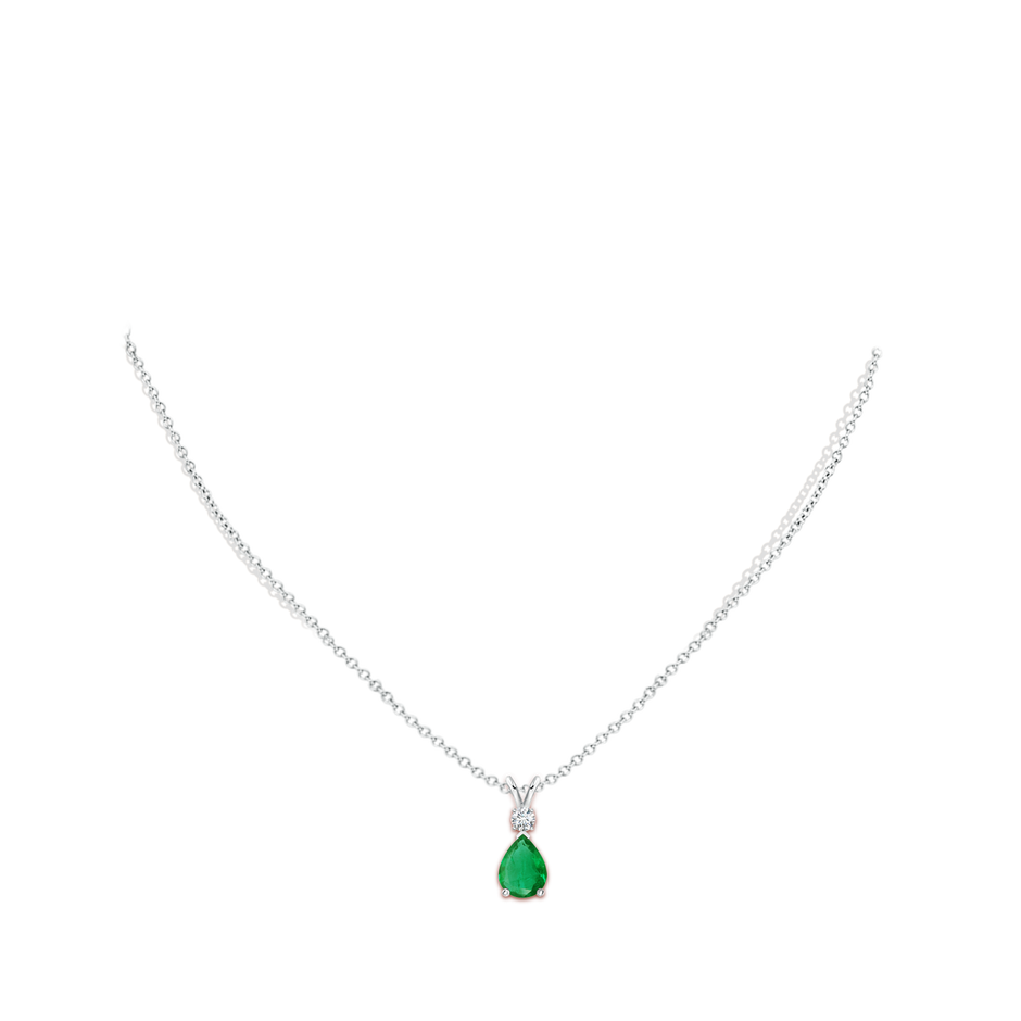 8x6mm AA Prong-Set Emerald Teardrop V-Bale Pendant with Diamond in P950 Platinum pen