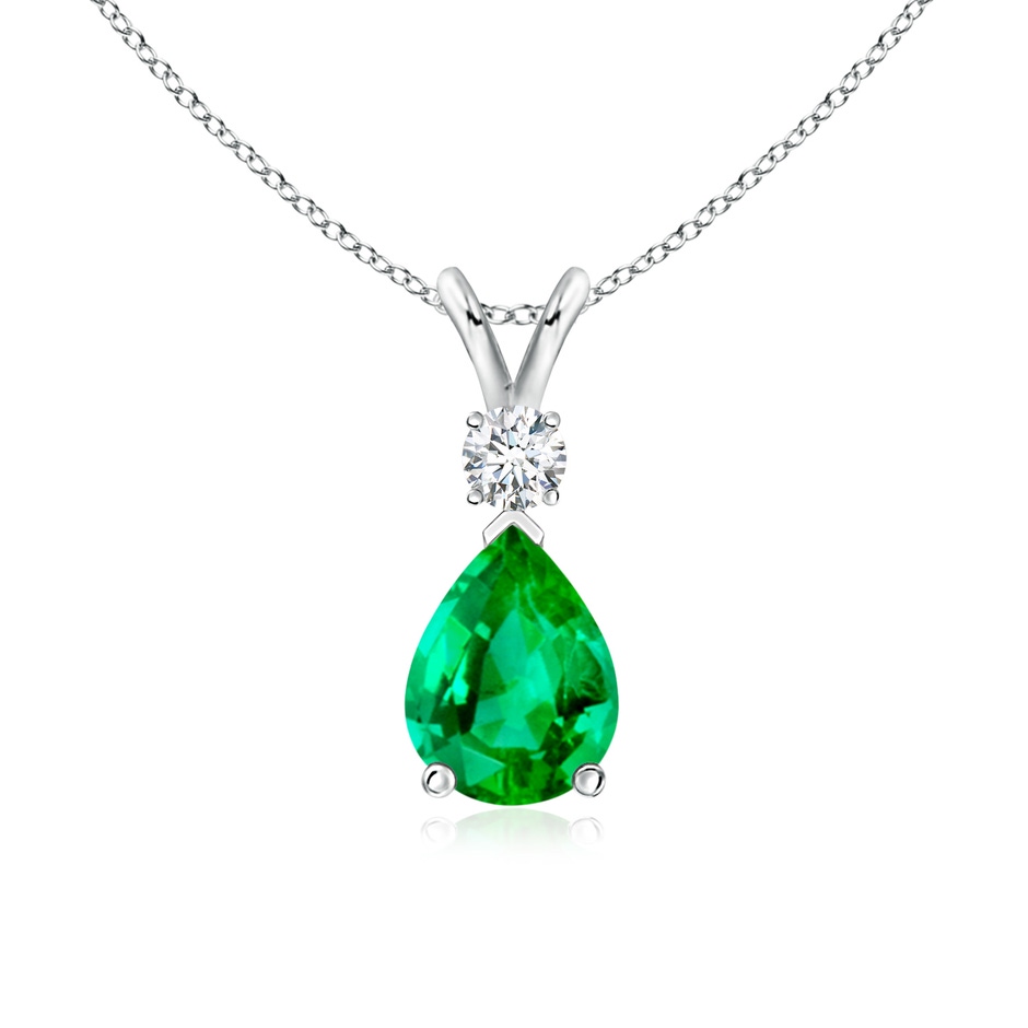 8x6mm AAA Prong-Set Emerald Teardrop V-Bale Pendant with Diamond in P950 Platinum 