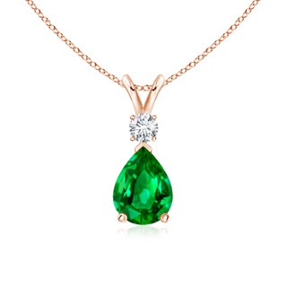 8x6mm AAAA Emerald Teardrop Pendant with Diamond in 9K Rose Gold