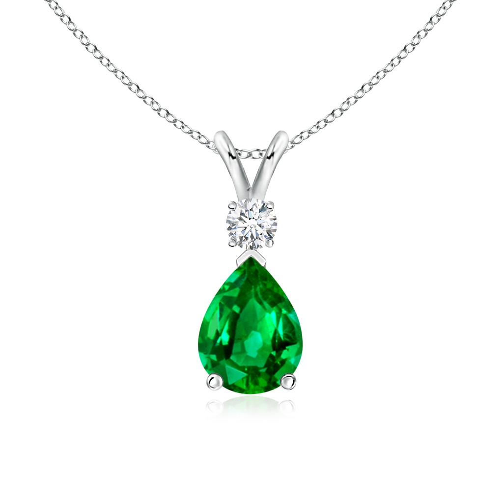 8x6mm AAAA Prong-Set Emerald Teardrop V-Bale Pendant with Diamond in P950 Platinum