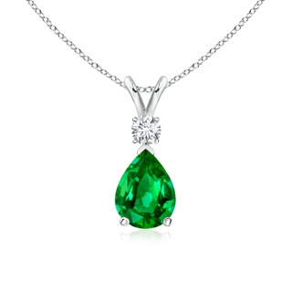 8x6mm AAAA Emerald Teardrop Pendant with Diamond in S999 Silver