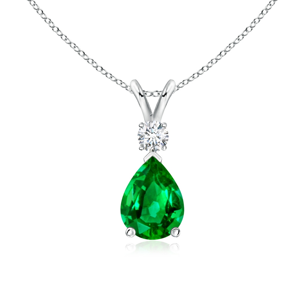 8x6mm AAAA Emerald Teardrop Pendant with Diamond in White Gold
