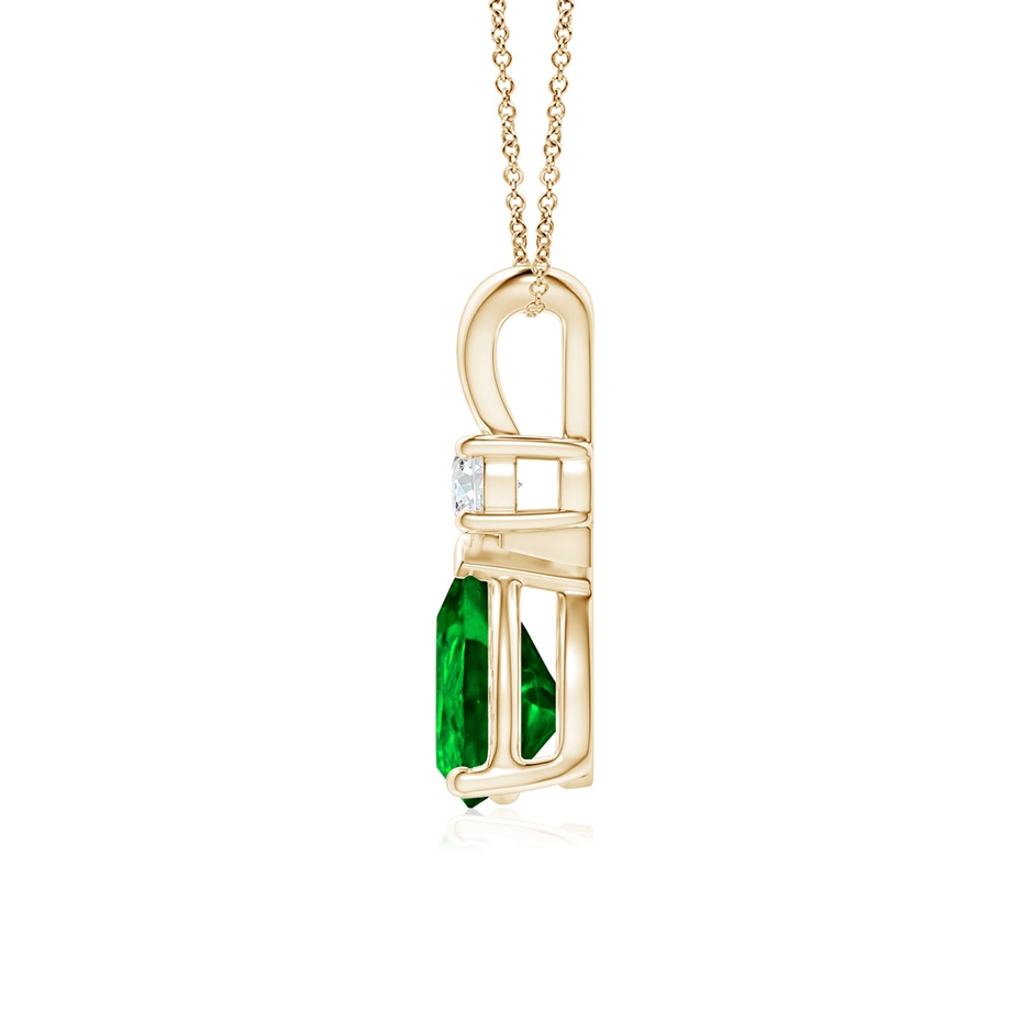 8x6mm AAAA Prong-Set Emerald Teardrop V-Bale Pendant with Diamond in Yellow Gold side 199