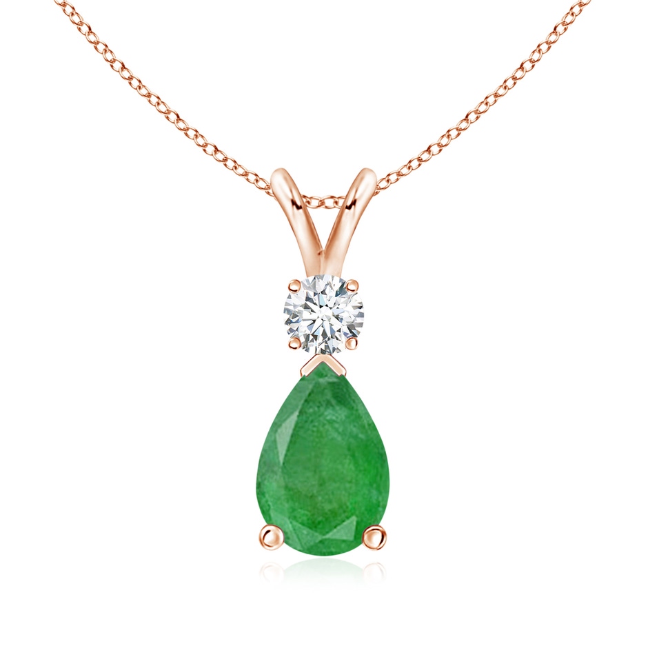 9x6mm A Prong-Set Emerald Teardrop V-Bale Pendant with Diamond in 18K Rose Gold 